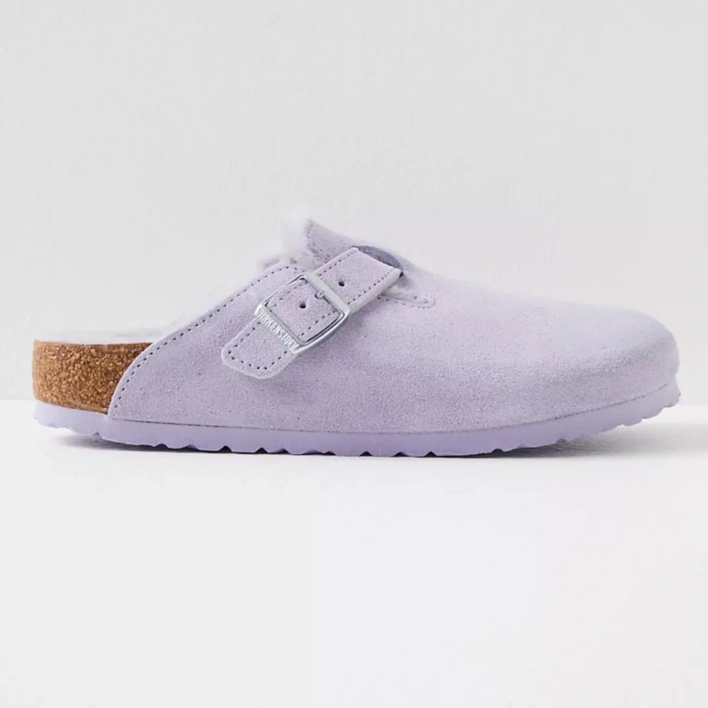 Birkenstock Boston Shearling Suede Clogs Purple Fog - Picture 1 of 17
